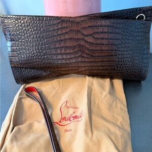Christian Louboutin Loubitwist - Dark Brown Embossed clutch with wristlet